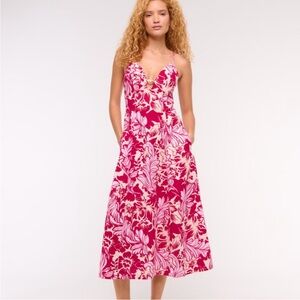 Abercrombie & Fitch Pink Floral Spaghetti Strap Midi Dress